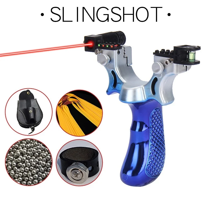 Big Power Laser Slingshot Flat Leather Catapult High Precision Aiming For Outdoor Sports Shooting Professional Slingshot Hunting