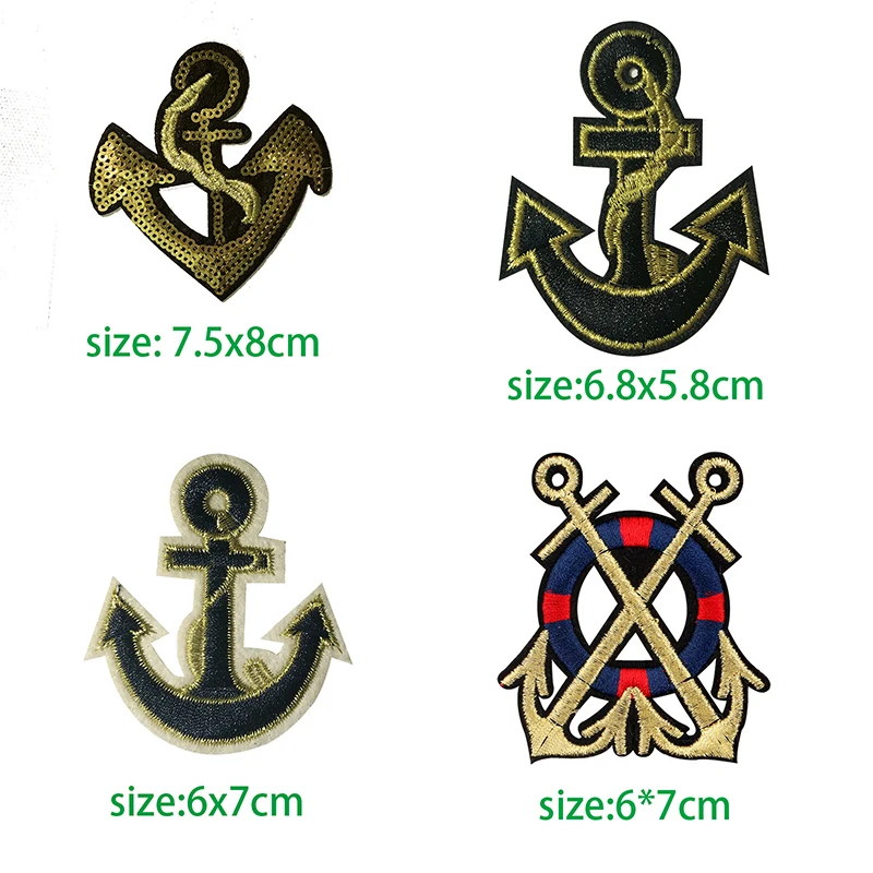 Fashion Ship Anchor Sequins icon Embroidered Applique Patches for Clothing DIY Iron on Badge on the Backpack