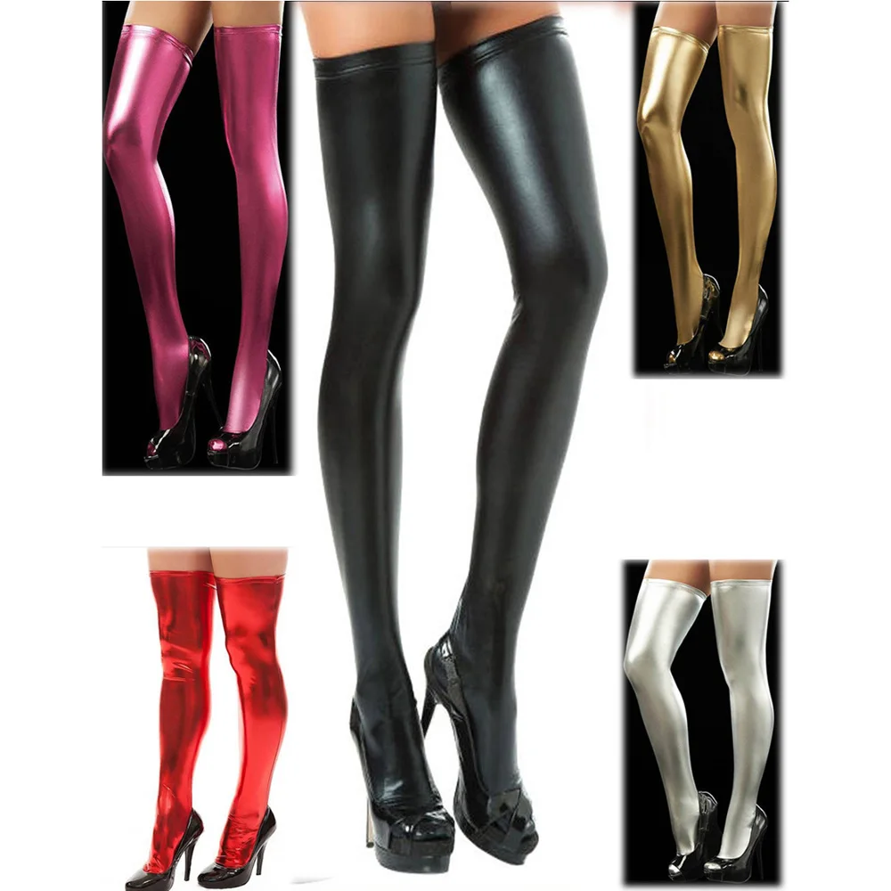 New Women Leggings Thigh High Stockings PU Leather Wetlook Clubwear Sexy Socks Over Knee Socks Long Boot Thigh-High Stockings