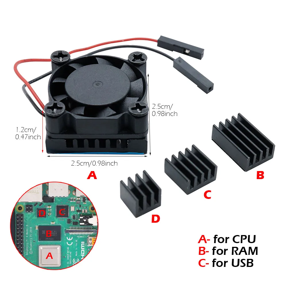 Raspberry Pi 4 Model B Heat Sink Single Cooling Fan RAM Heatsink Set Kit for Raspberry Pi 4 Pi4