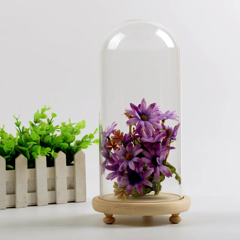 2sets/pack 12*26cm Big Size Transparent Glass Dome Vase Home Decoration Three Legs Log Base Cover Friend Gift Wedding Live Prop