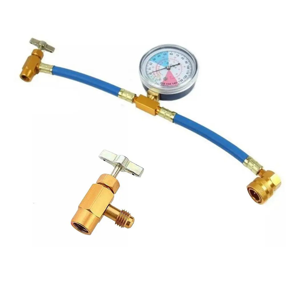 R134A Car Air Conditioning Refrigerant Charging Hose Kit With Pressure Gauge M14 Bottle Opening Adapter Fo Auto Replacement Part