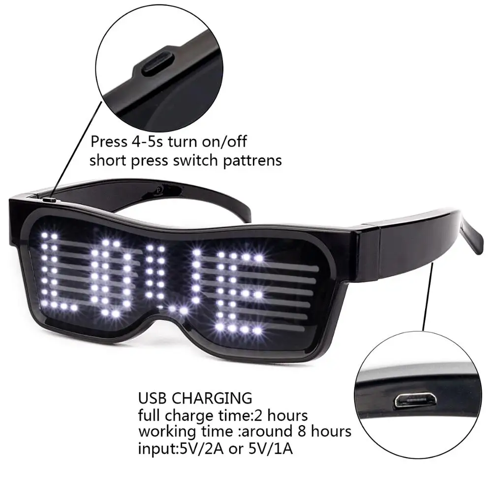 LED Glasses for Flashing Bluetooth APP Control - Display Messages, Animation,  DJ holiday party birthday children's toy gift