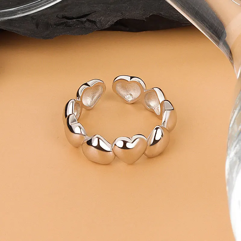 VY سلور کلر LOVE Heart Link Opening Adjustable Rings For Women New Trends Creative Party Jewelry Gifts