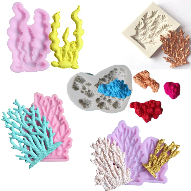 Aouke DIY Epoxy Resin Coral Shaped Silicone Mold Fondant Cake Baking Decoration Pudding Baking Marine Series Coral Silicone Mold