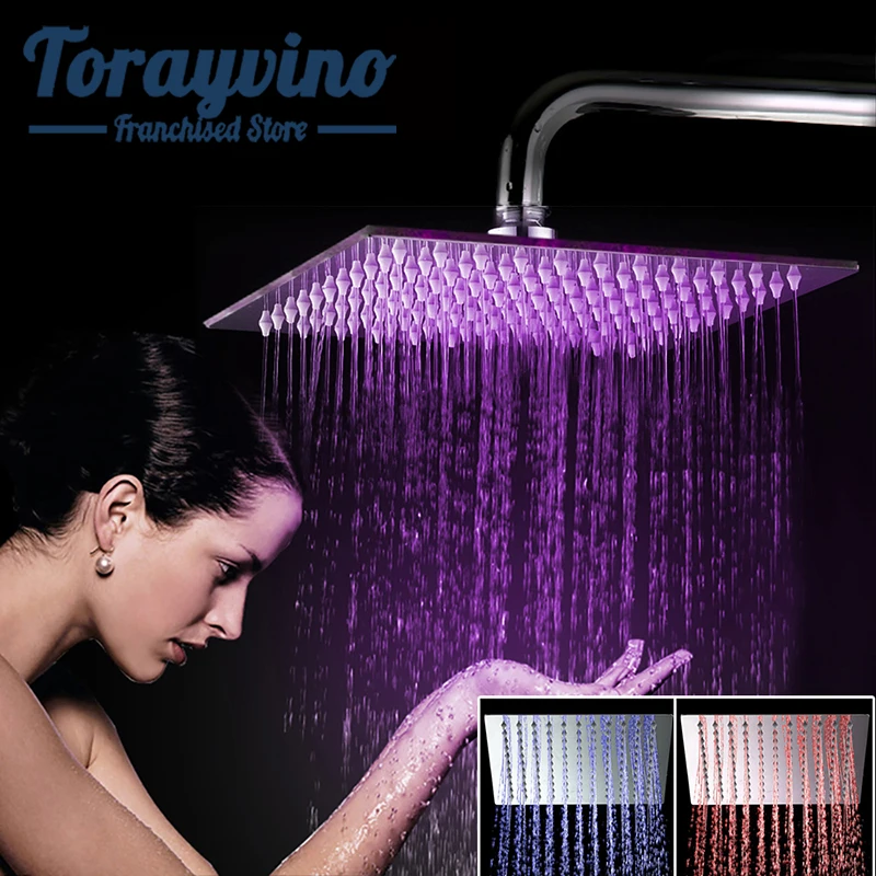 

Torayvino Luxury showerhead led Shower Head Chrome Brass Shower Sprayer For 8" /10" /12" /16" /20" /24" Rain Shower Head Top