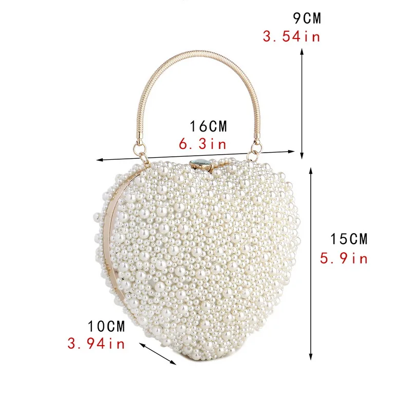 Bolso de noche con diseño de corazón para mujer, cartera pequeña con cuentas para boda y día, bolso de hombro femenino con perlas