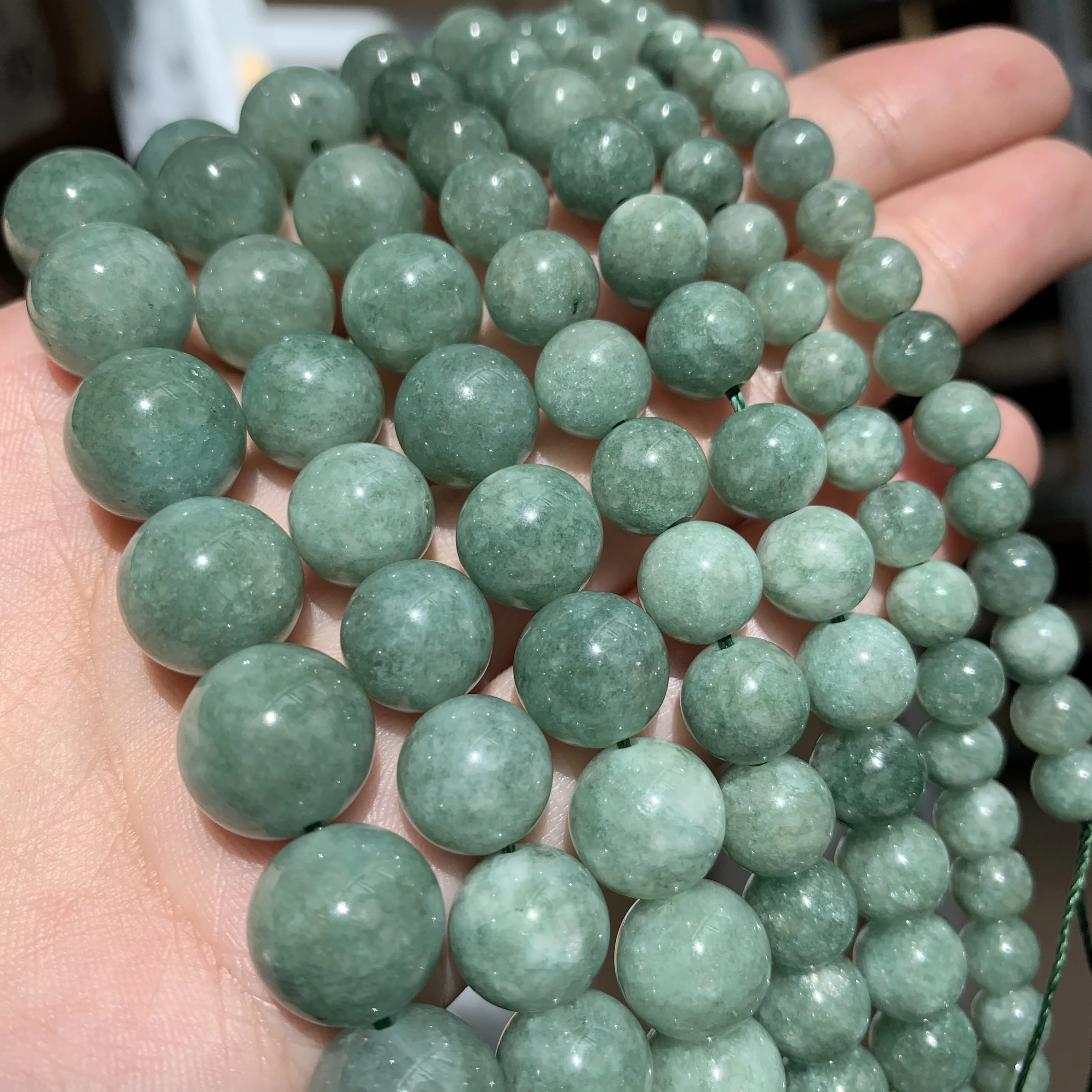 Natural Green Burmese Jades Stone Beads Round Loose Spacer Beads For Jewelry Making DIY Bracelet Accessories 15\'\' 6 8 10 12mm