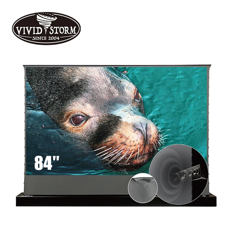 

VIVIDSTORM 84 Inch Motorized Floor Rising Screen With Perforate Acoustically Transparent ALR Material For Long Throw Projector