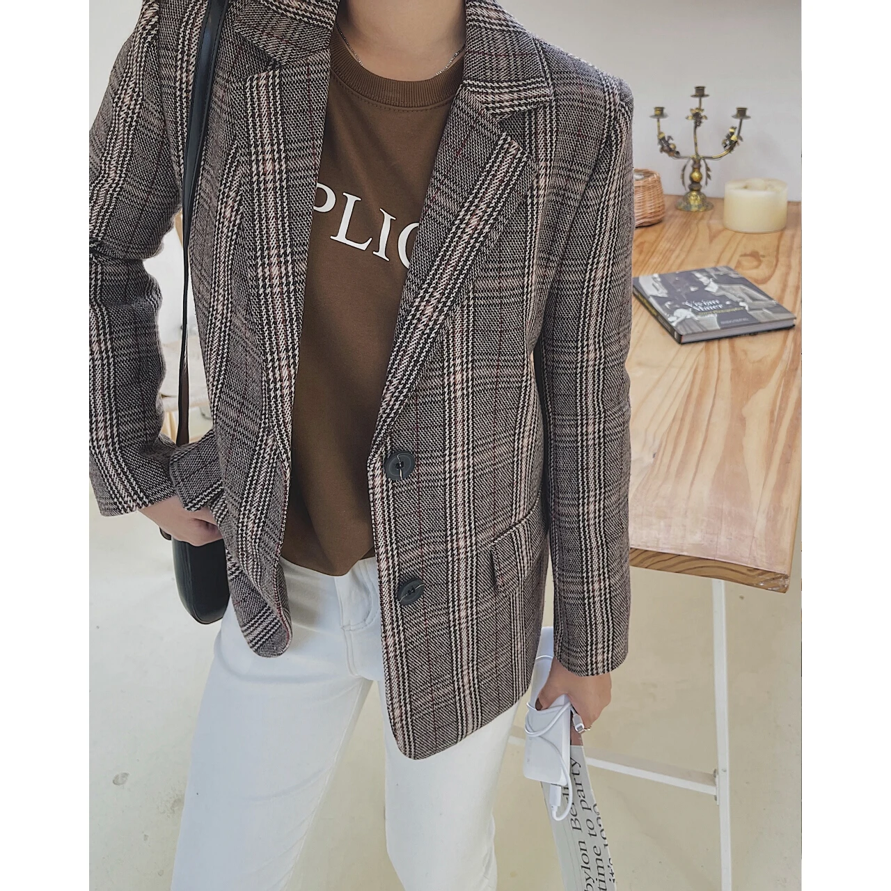 2021 Women's Autumn Winter Plaid Tweed Jacket Woman Coat Clothes Suit Set Blazer Cardigan Outerwear Fashion Office Oem Ladies