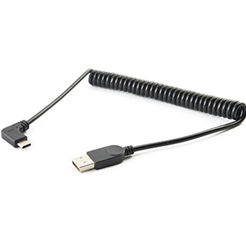 Lingable Right Angle 90 Degree USB 2.0 A Male to Type Coiled USB C Cable 1.5M USB-C Adapter Cabo Portable USB Connector