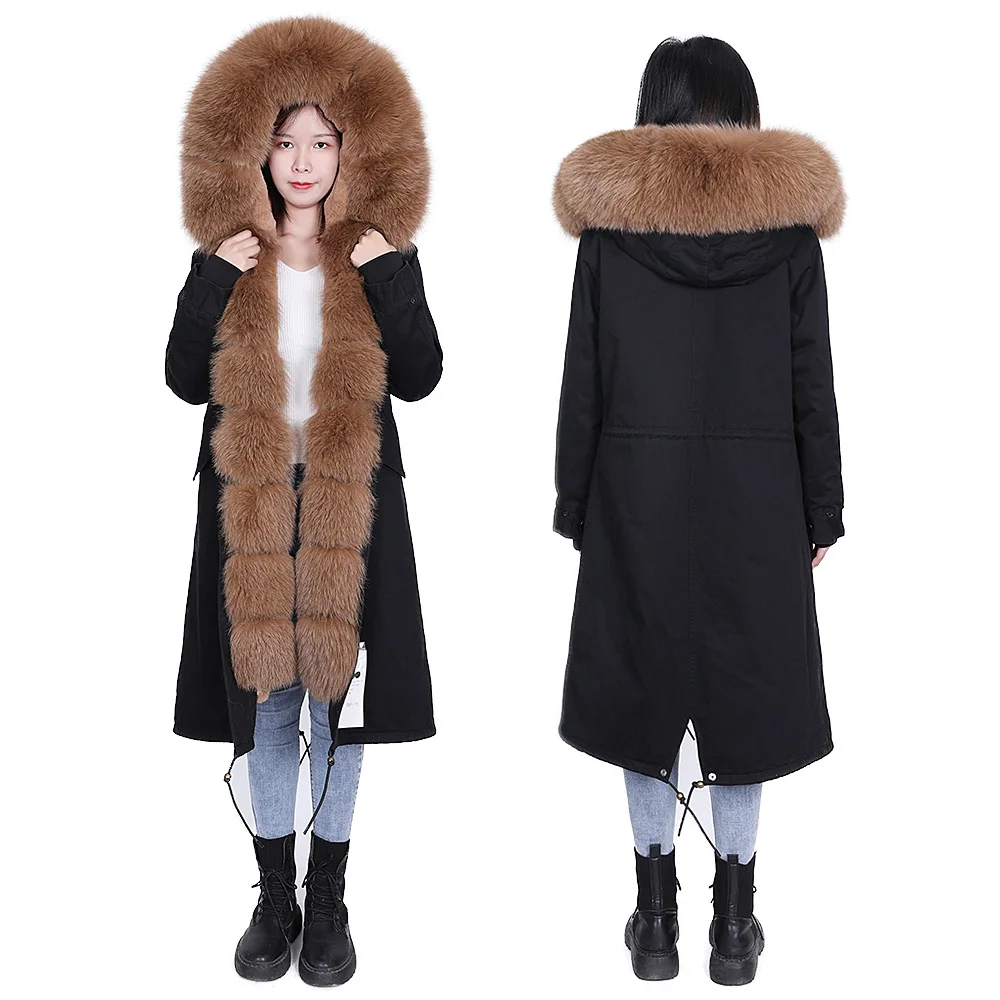 2024 MaoMaokong Winter New Real Natural Fox Fur Collar Coat X-Long Style Parkas Women\'s Cold Coat Slim Warm Jacket Women coats