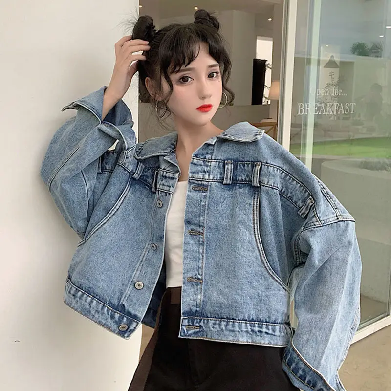 

Denim Coat Women Basic Design Clothing All-match Leisure Preppy BF Loose Trendy Streetwear Popular Pockets Elegant Holiday Coats