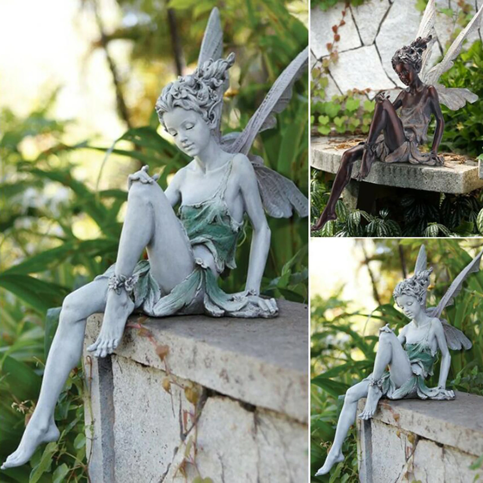Tudor And Turek Resin Sitting Fairy Statue Garden Ornament Porch Sculpture Yard Craft Landscaping for Home Garden Decoration