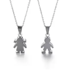Stainless Steel Boy Girl Kids Pendant Necklace Women Child Birthday Silver Gold Color Choker Necklace Family Jewelry