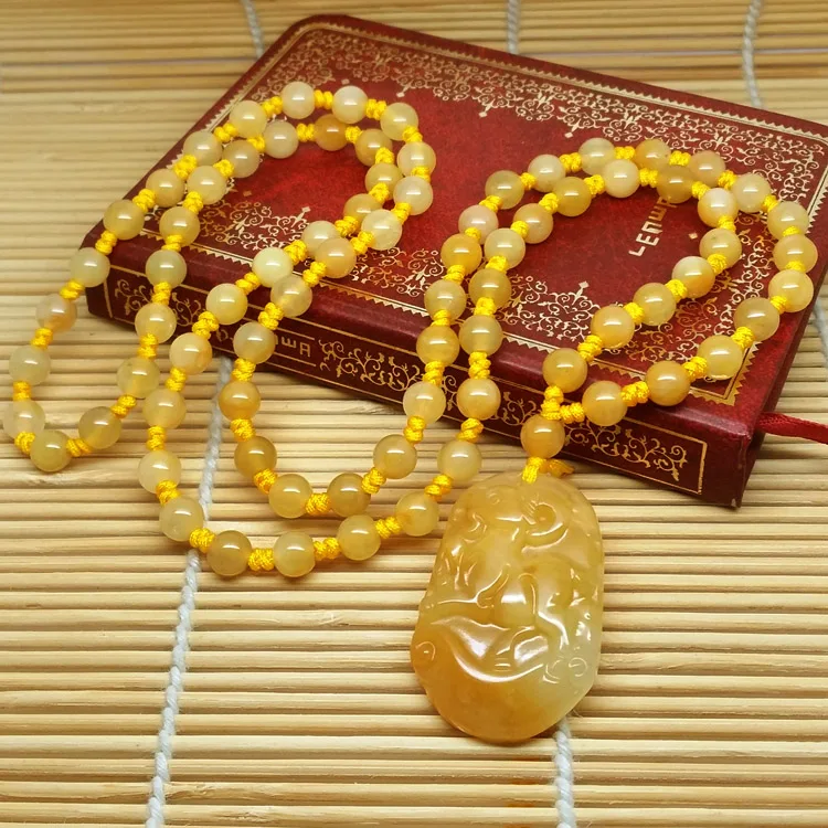 Naturer Golden Jade sheep Year born Amulet Chinese Zodiac sheep Pendant jadite Mala Bead Hanging