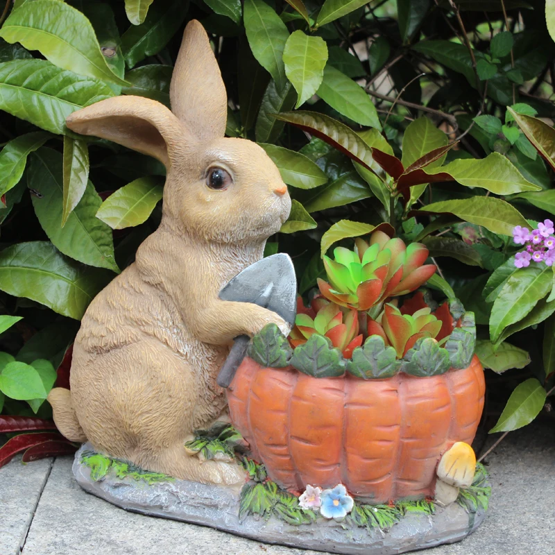 Simulation Animal Rabbit Resin Succulent Flowerpot Decor Items Courtyard Sculpture Accessories Garden Lawn Figurines Decoration