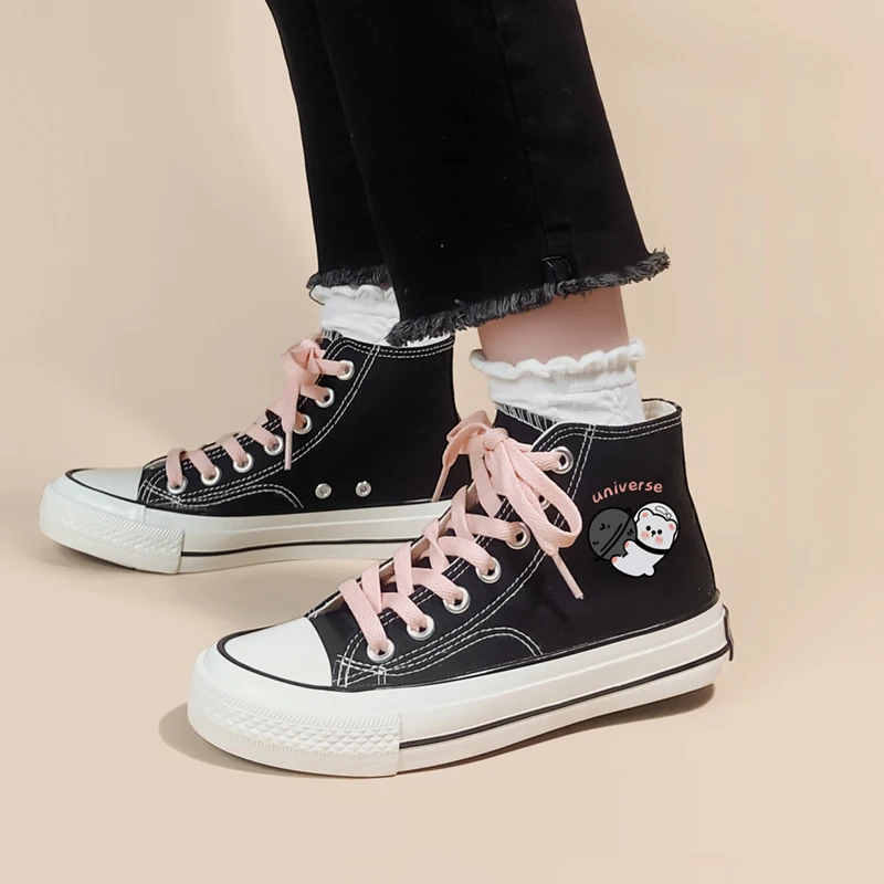 Amy and Michael New Female Girl Students High Tops Canvas Shoes Anime Lovely Casual Sneakers Woman Vulcanize Shoes