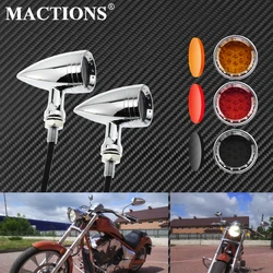 Motorcycle LED Turn Signal Bullet Blinker Orange & Red Indicator Lights Gray/Orange/Red Lens 10mm Vintage Chrome For Harley Dyna