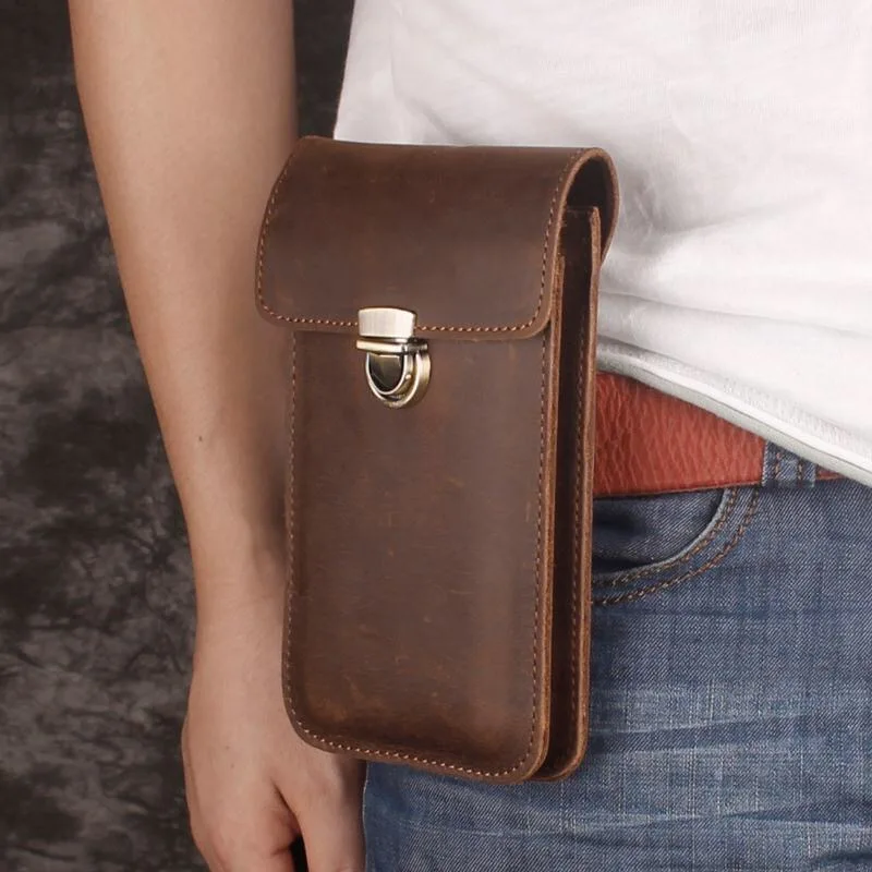 General Phone Bag Luxury Genuine Leather Waist BagPouch Vintage Phone Case Mens Belt Bag Loop Holster for IPhone Samsung Huawei