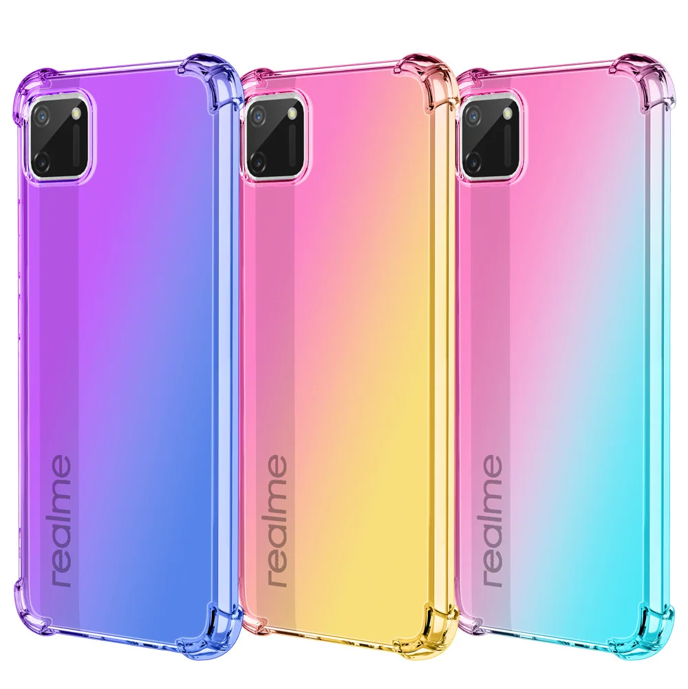 For Realme C15 C21 V5 X50 X3 SuperZoom Case Transparent Gradient Airbag Corners Shockproof Case for Realme 8 7 Pro Reno 4 3 Pro