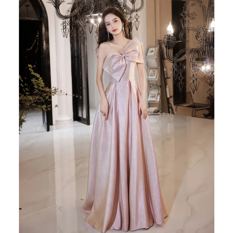 Pink One-Shoulder Evening Dress New 2022 Long Elegant Ladies Banquet Special Occasion Party Gowns Bridesmaid Prom Dress