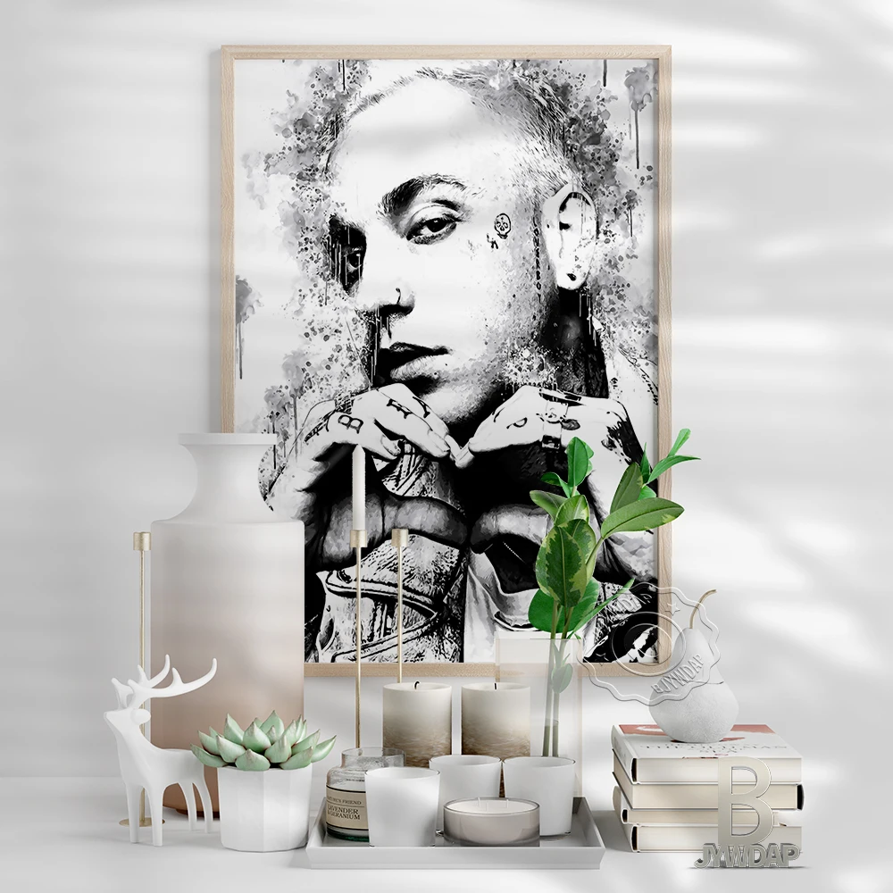 Blackbear Black White Watercolour Poster, American Singer Cool Boy Art Prints, Minimalism Nordic Style Figure Picture Home Decor