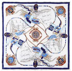 2020 New Silk Scarf Women Large Shawls Fashion Sailing Boat Square Bandana Luxury Kerchief Hijab Scarf Female Foulards 130CM