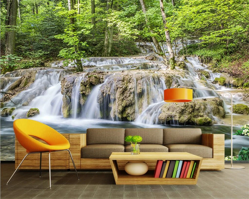 

Beibehang индивидуальный современный голубое небо белые облака горы водопады фон декоративная живопись papel de parede обои