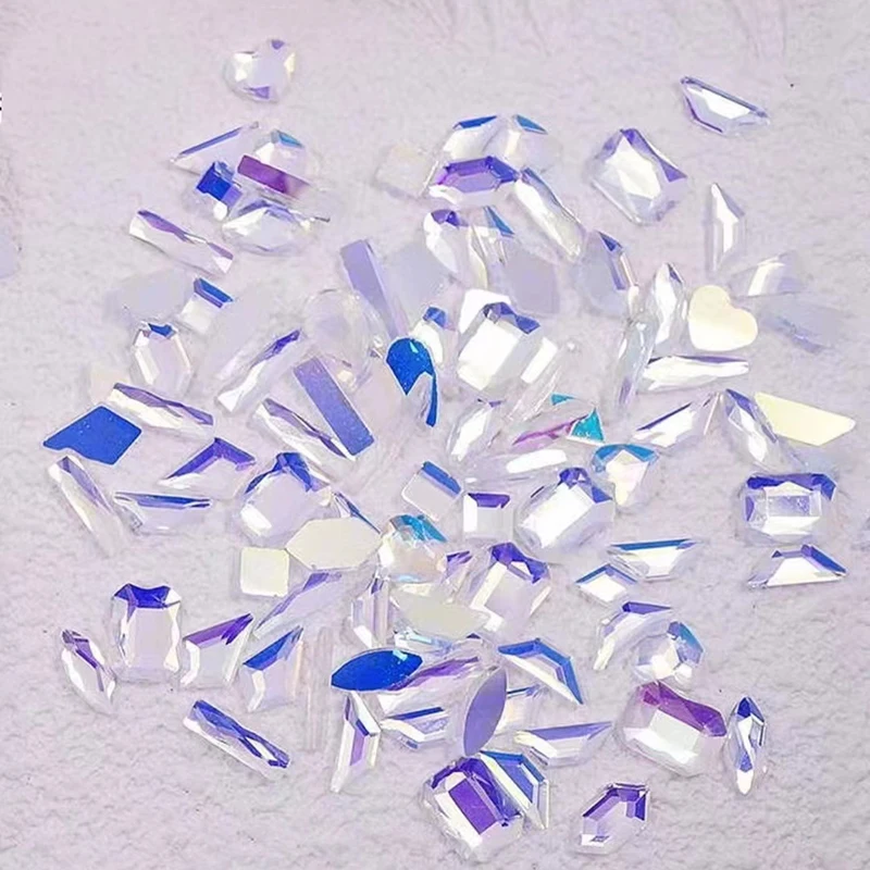 Diamantes de imitación Aurora blanco AB para decoración de uñas, cristal de sinfonía, parte trasera plana, forma mixta, 3D