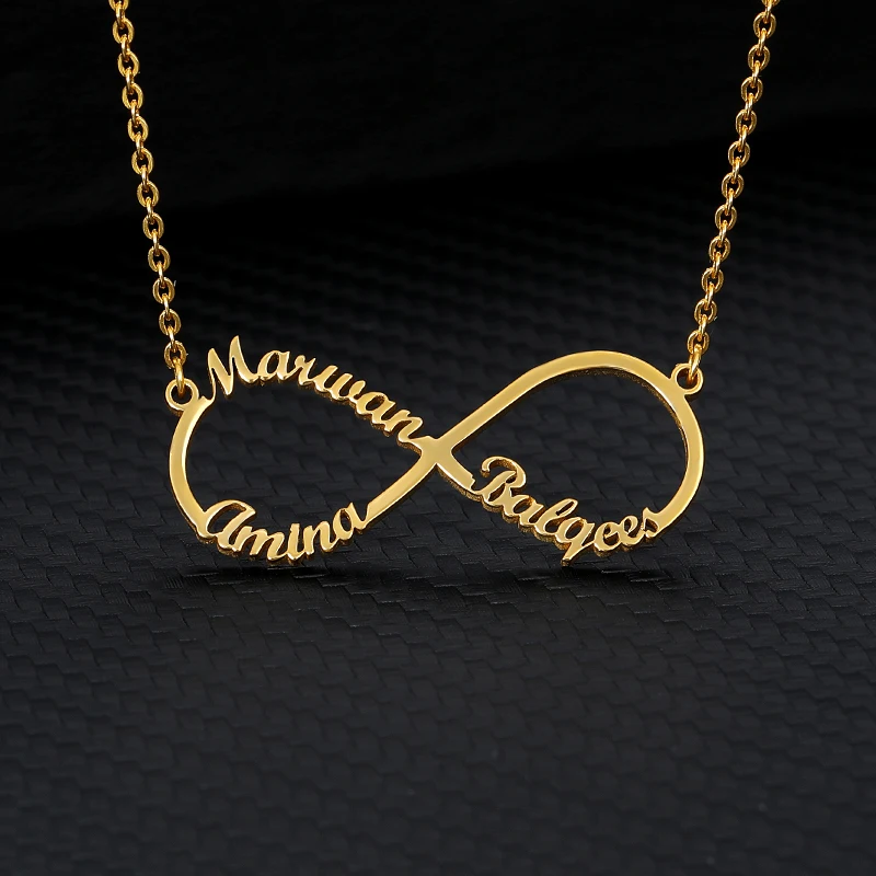 Custom Infinity One Two Three Four Names Necklaces For Women Men Gold Color Stainless Steel Personalized Necklace Jewelry