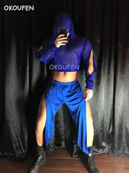 Nightclub Bar Male singer Perspective Sexy Gogo Costumes Stage Show Performance Wear Jazz Hiphop Dance Clothing Set