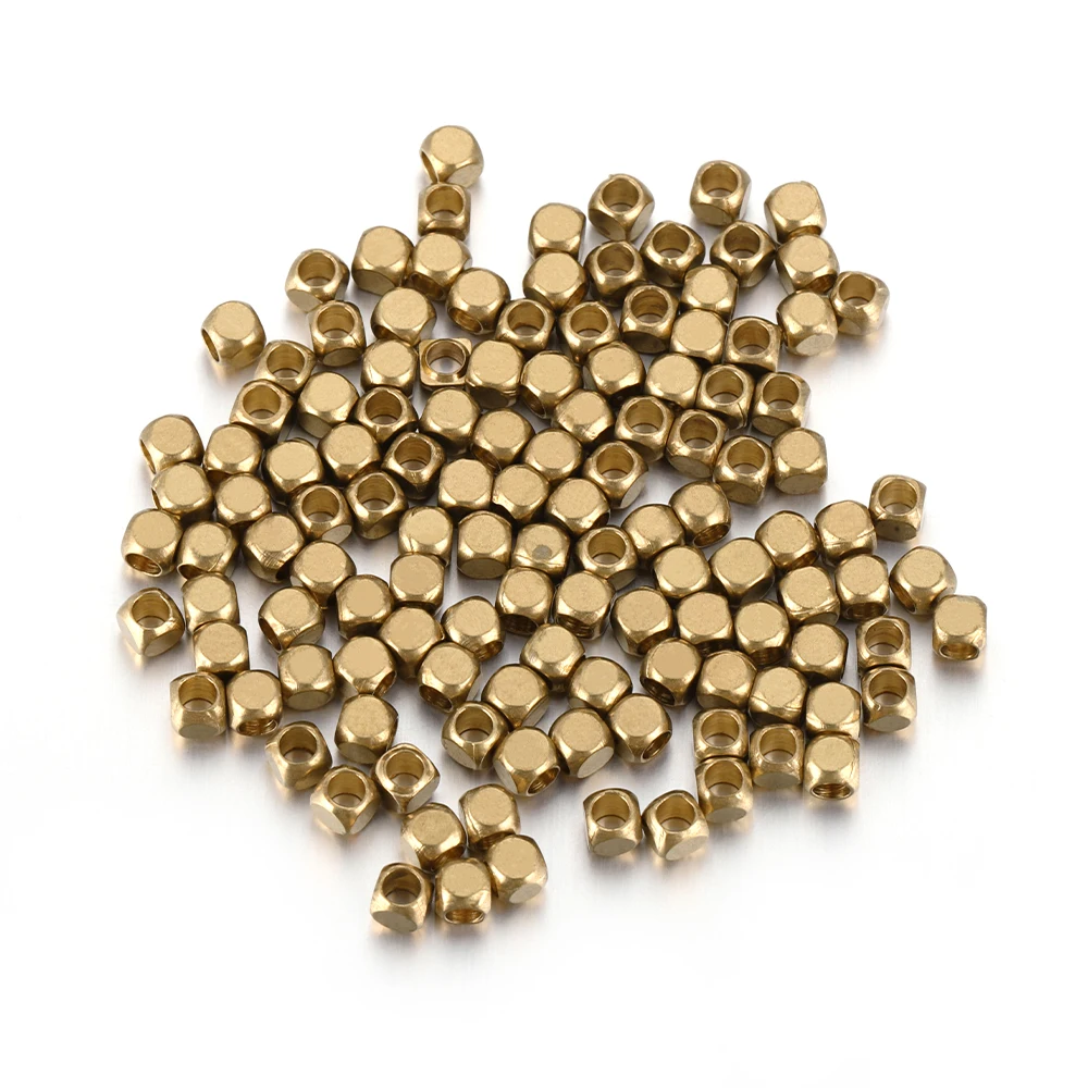100pcs Brass Cube Square Spacer Beads 1.5mm-5mm Loose Charm Bead for DIY Bracelets Necklaces Jewelry Making Accessories Supplies