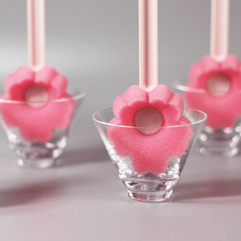 

Cleaning Long Handle Sponge Small Flower Cup Brush Cute Pink Glass Cup Brush For Wineglass Bottle Coffe Tea Glass Cup