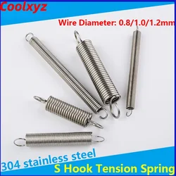 304 Stainless Steel S Hook Tension Cylindroid Helical Pullback Extension Tension Coil Spring Wire Diameter 0.8mm 1.0mm 1.2mm