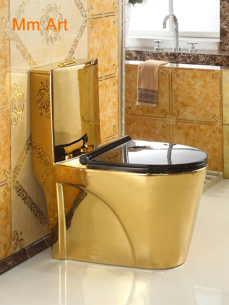 Artistic Golden Diamonds Style One Piece Closestool Siphon Jet Fluishing S-Trap Floor Mounted Luxious Villa Bathroom Seat Toilet