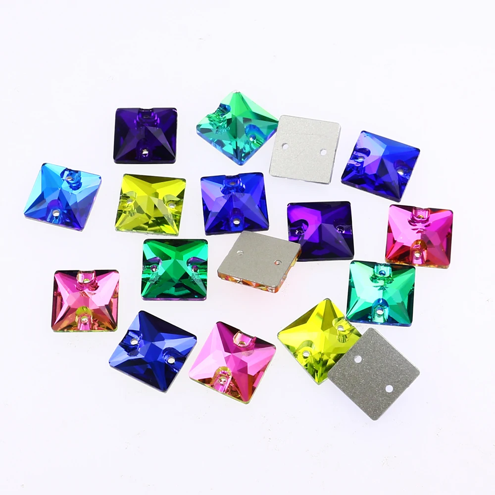 8,10,12,14,16,22mm Square Sew on Rhinestones Crystal Glass Flatback sewing stone popular colors Beads Dress Craft Supplies