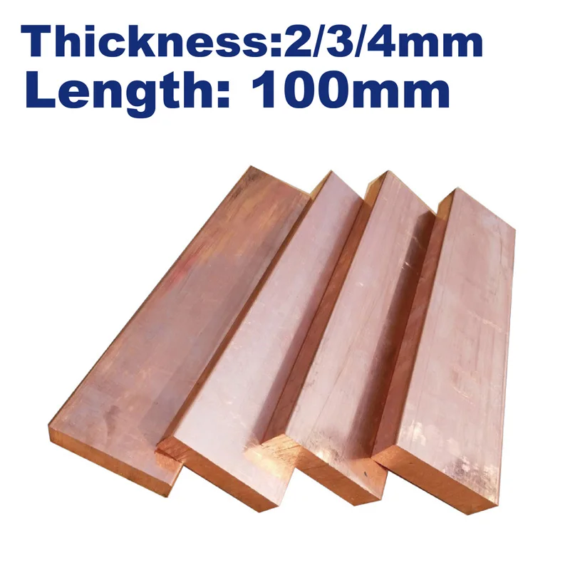 customized pure Cu flat Copper Bar Plate Metal Strip thickness 2mm/3mm/4mm length 100mm