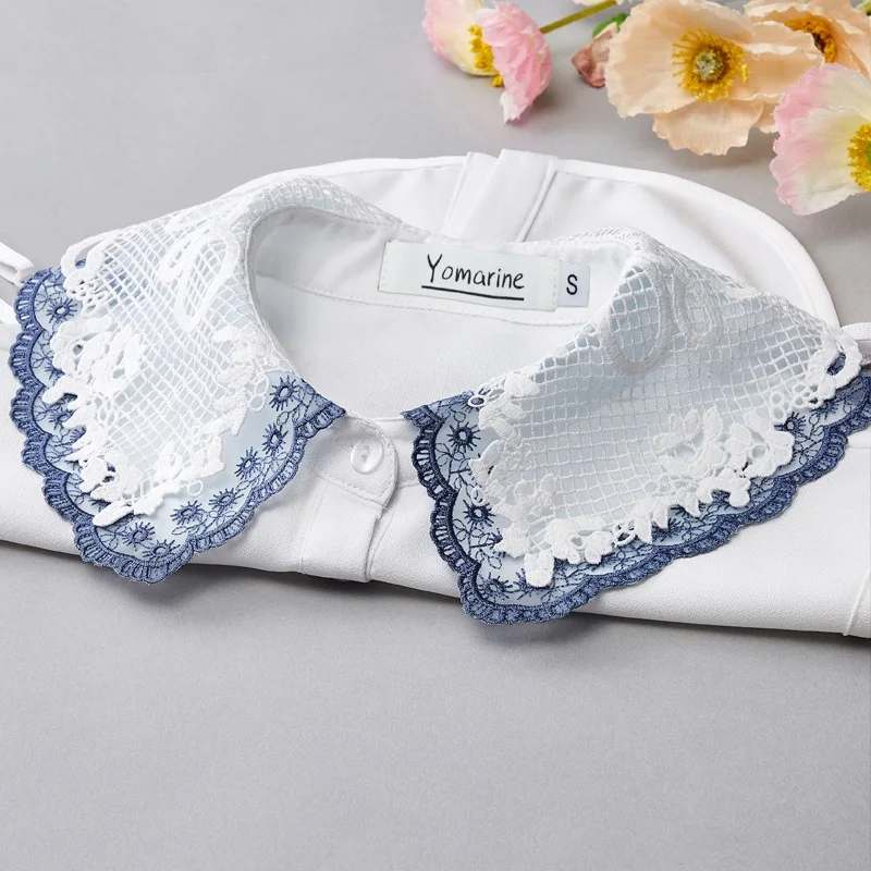 Elegant Big Lapel Fake Collar Shirt White Lace False Collar Woman Chiffon Detachable Doll Collar Women Half Shirt Faux Col