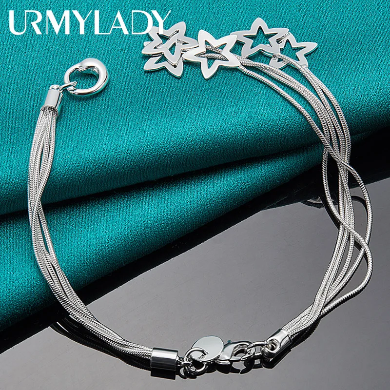 

URMYLADY 925 Sterling Silver Five Snake Chain Star Bracelet For Women Wedding Party Fashion Charm Jewelry