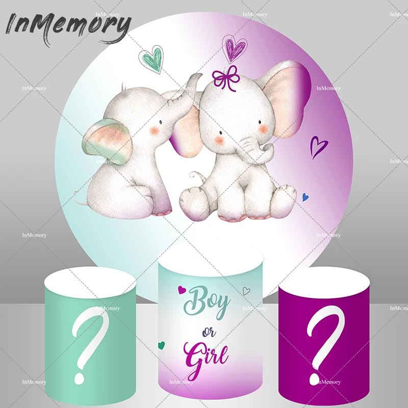 

Boy or Girl Gender Reveal Party Round Backdrop Banner Newborn Baby Shower Photo Background Table Cylinder Covers