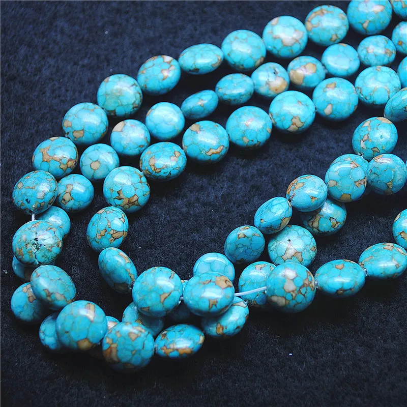 33PCS Nature Turquoise Fat Coin Shape Gem Stone Beads Size 12MM Wholesale With Faster Shipping Factory Sells