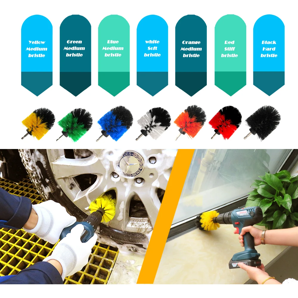 1 Set/3 PCS Electric Brush Kit Power Scrubber Pad Drill Cleaning Brush For Carpet Glass Car Tires Nylon Brushes Scrubber Drill