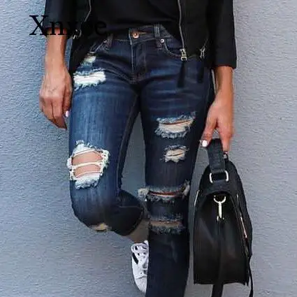 Women's Hot Sale Jeans Fashion Buttons Flying Full Length Pants Ripped Pocket Hollow Jeans Sexy Wide Legs Comfortable Women Jean