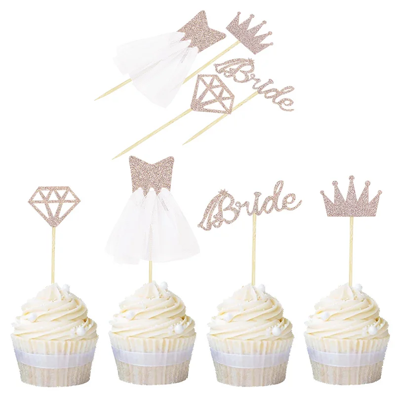 Rose Gold Glitter Bride To Be Diamond Wedding Dress Cupcake Toppers Bridal Shower Wedding Bachelorette Party DIY Decor