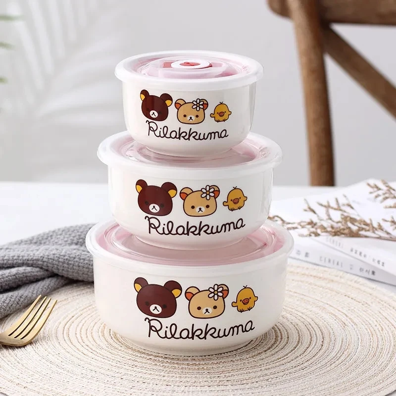 3 Pieces  Ceramic Fresh Bowl Lunch Box Sealed Box Microwave Box Dedicated Flower Shaped Bowl Ceramic Bowl Bowl Noodle Cereal