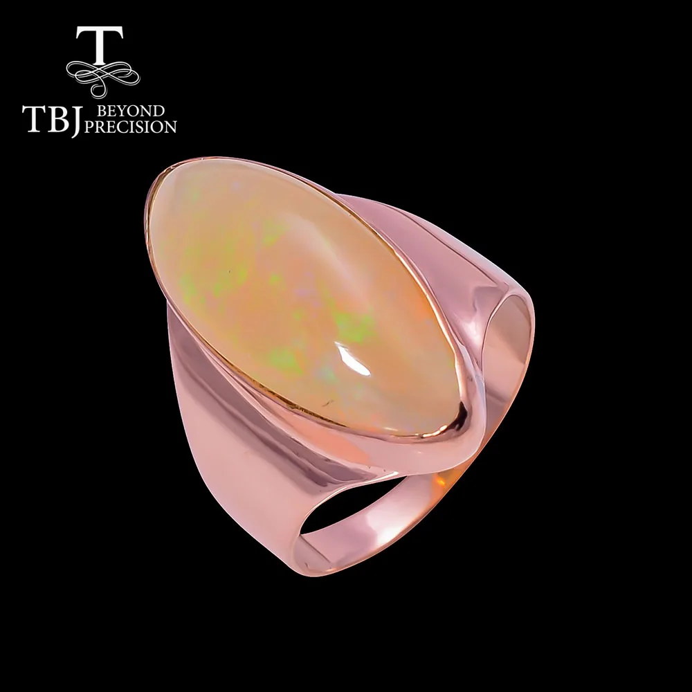 TBJ,Big size 9ct Opal Ring Natural Ethiopia Opal gemstone fine jewelry 925 sterling silver rose gold women ring 9# ring size