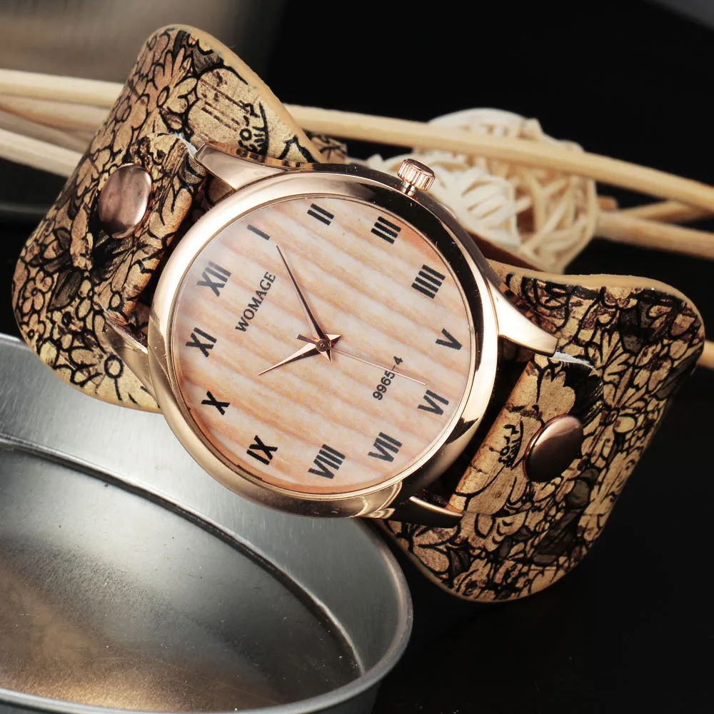 Casual Ladies Watches Womage Fashion Women Dress Watches Printed Leather Band Quartz Wristwatch Big Women Watches dames horloges