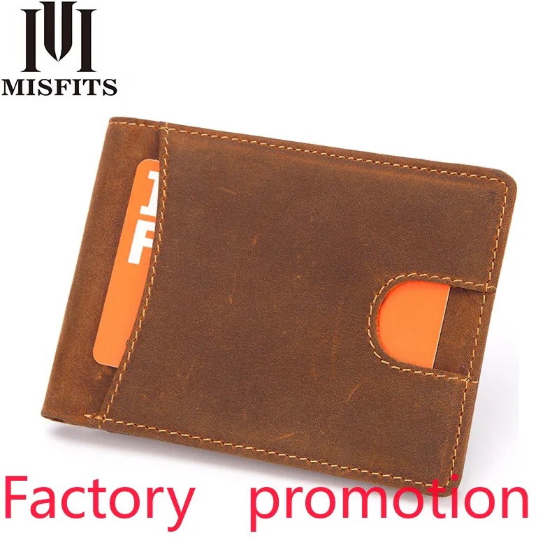 Cross-Border New Men's Leather Two-Fold Vintage feng ma pi Ultra-Thin Full-Grain Leather 5 Card Holder Dollar Coin Purse