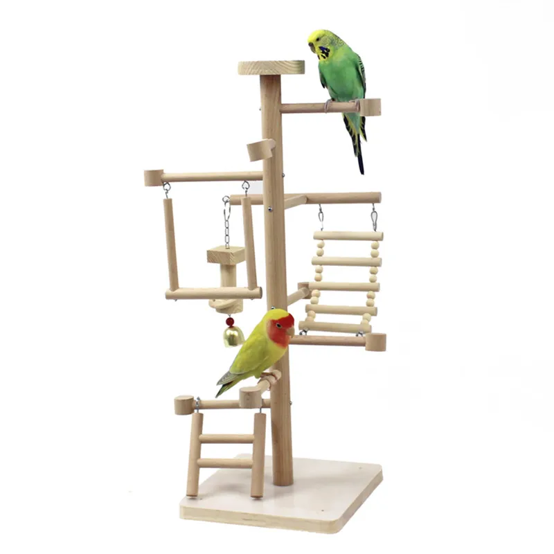 

Wood Parrot Playground Bird Play Stand Perch With Swing Ladders Bite Toys Parakeet Cockatiel Lovebirds Finches Playground